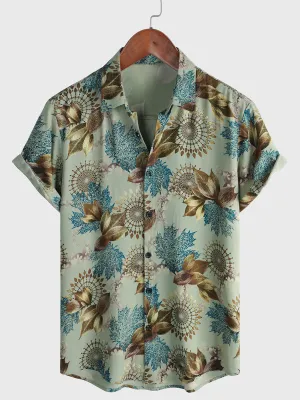 Men's Retro Holiday Summer Breathable Casual Short Sleeve Button Up Shirt