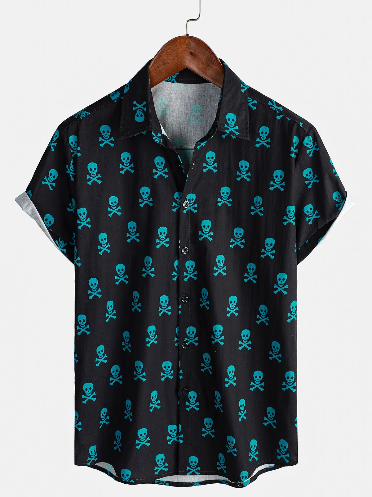 Men's Skull Punk Rock Holiday Beach Cotton Breathable Cool Summer Short Sleeve Shirt