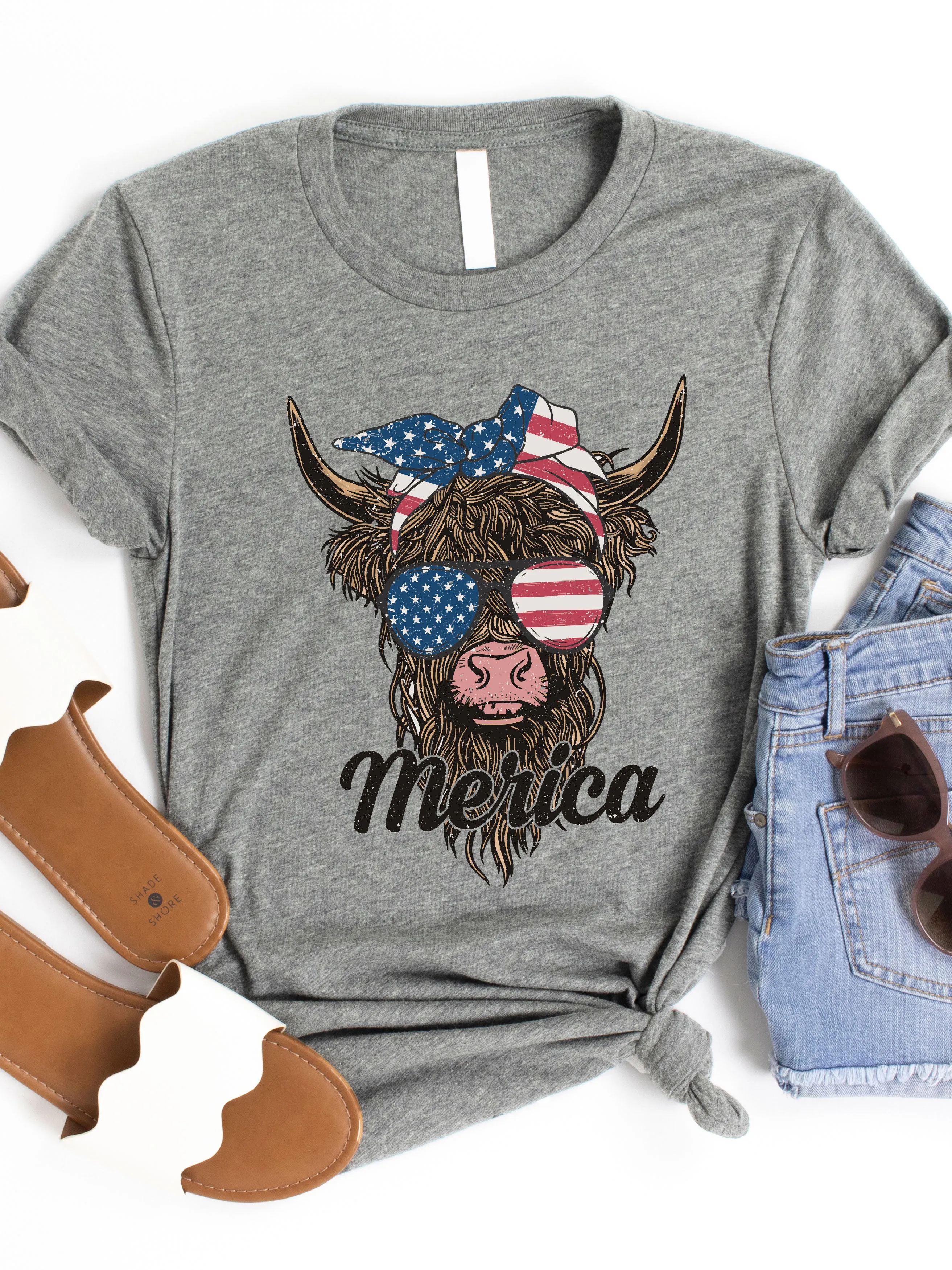 'Merica Patriotic Cow Graphic Tee
