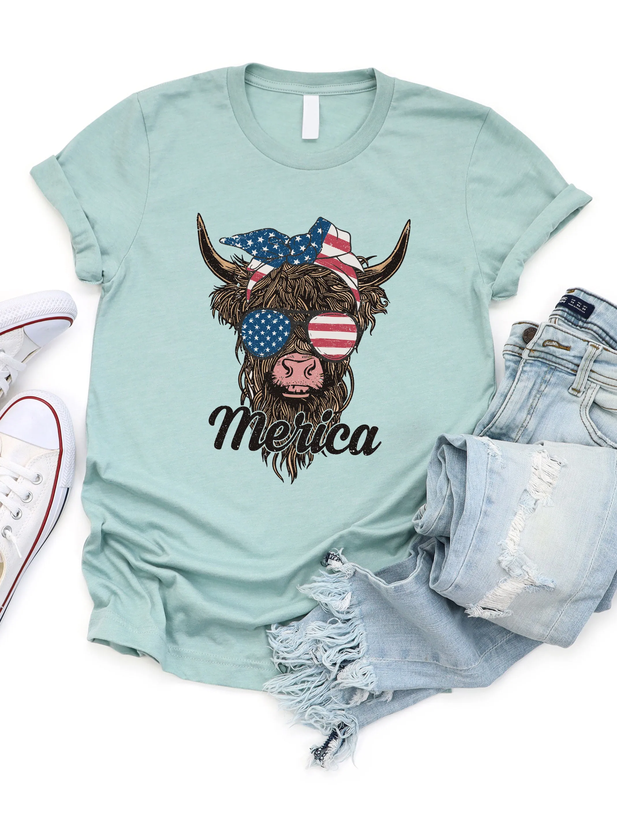 'Merica Patriotic Cow Graphic Tee