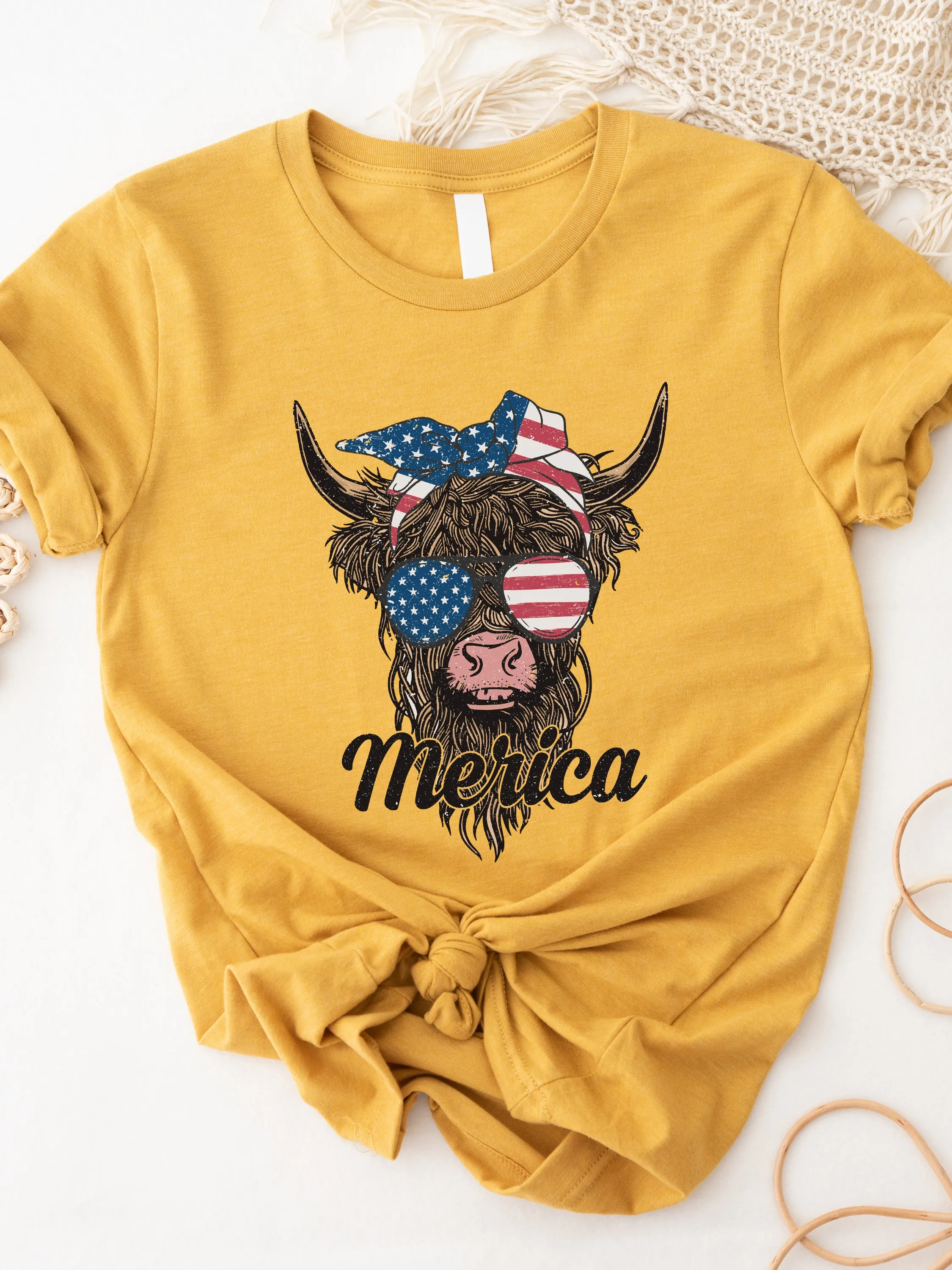 'Merica Patriotic Cow Graphic Tee