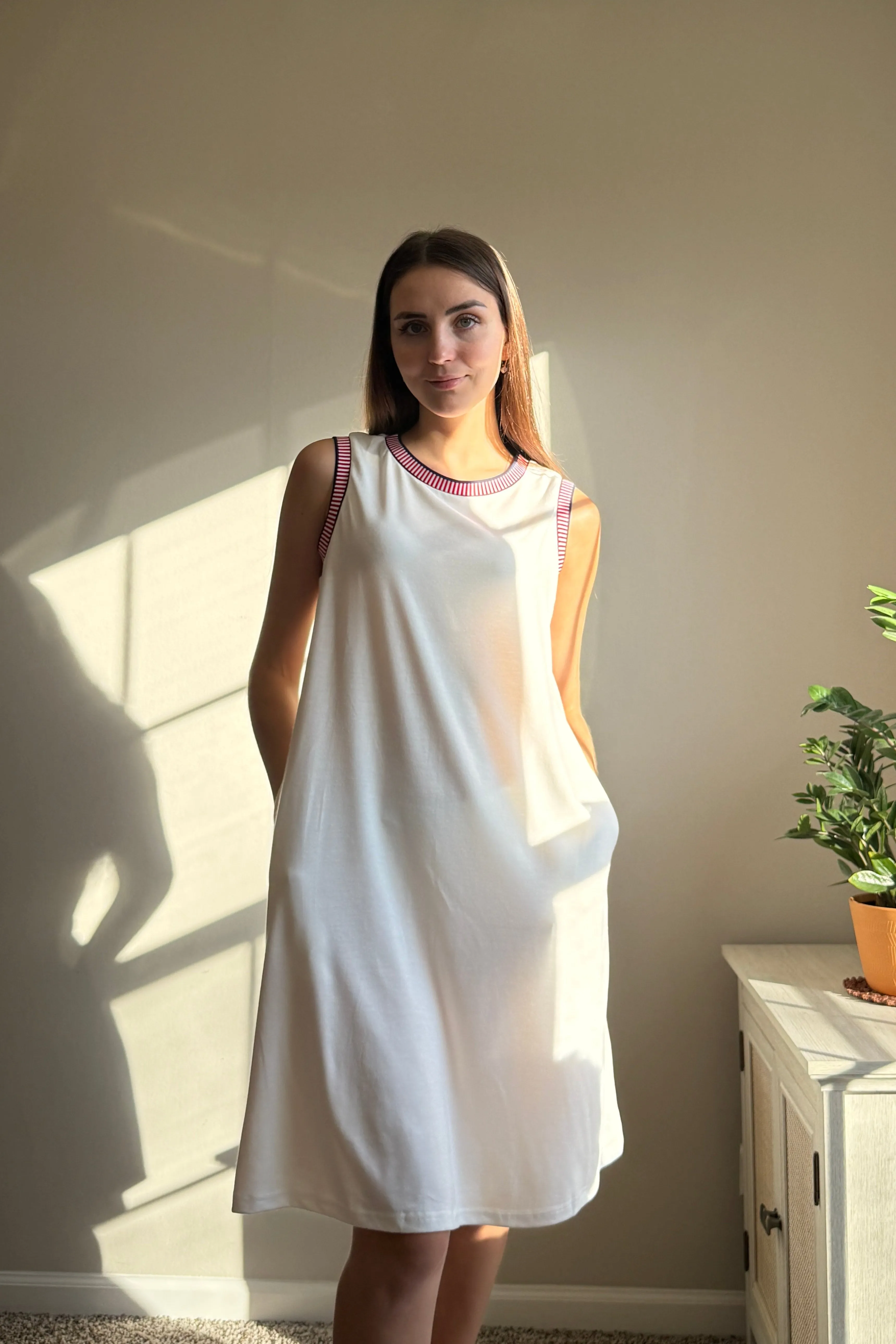 MEROKEETY Sleeveless Tank Crewneck Loose Coverup Mini Dresses
