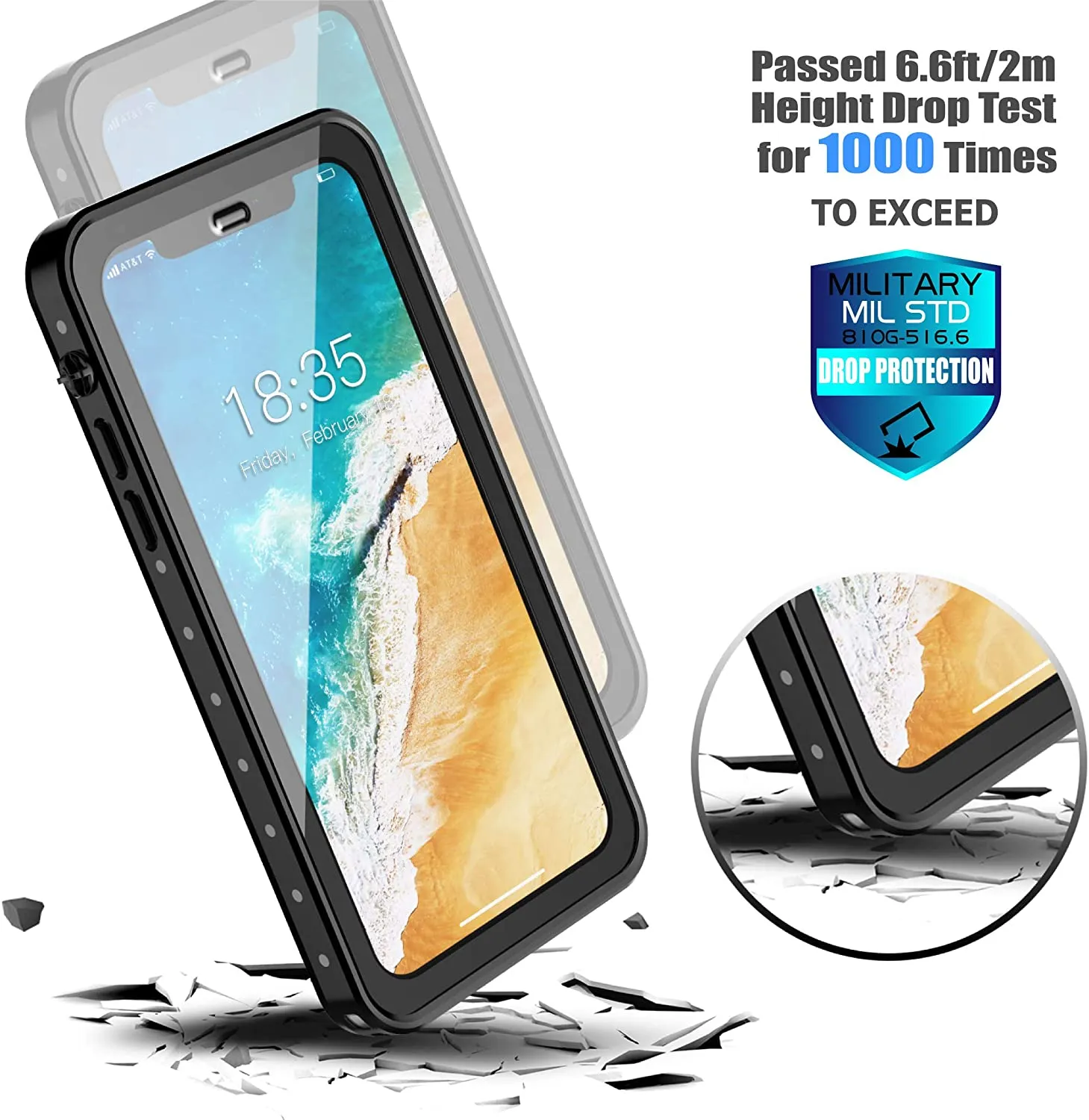 OAKTREE ShockProof WaterProof Full-Body Rugged Case for iPhone XR - Black/Clear Back