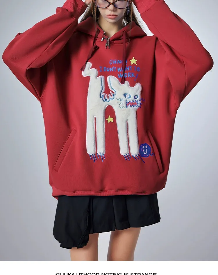 Oh No! I Don’t Want to Work!" Oversized Graphic Hoodie – Cute Lazy Cat Design for Casual Wear