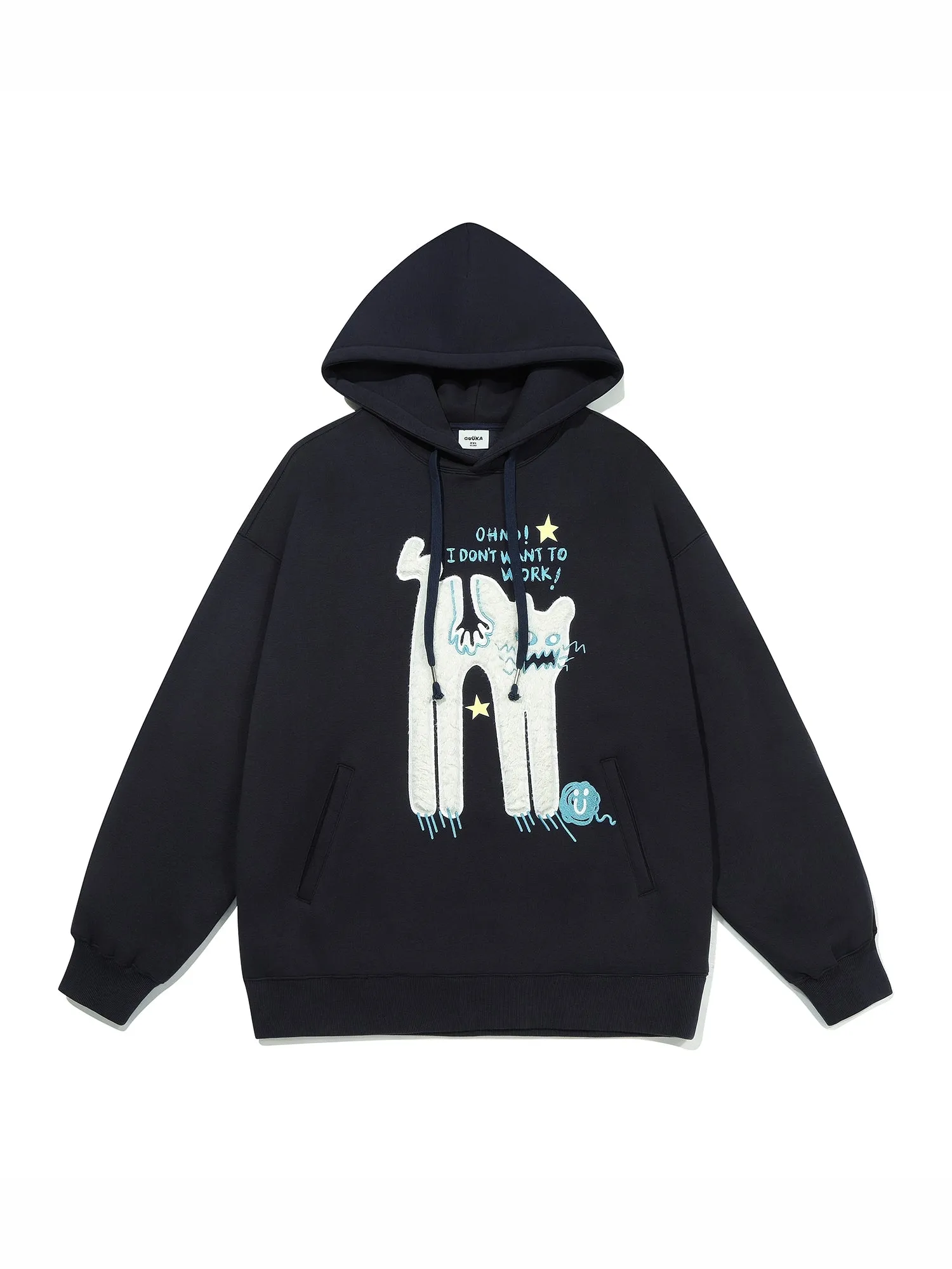 Oh No! I Don’t Want to Work!" Oversized Graphic Hoodie – Cute Lazy Cat Design for Casual Wear