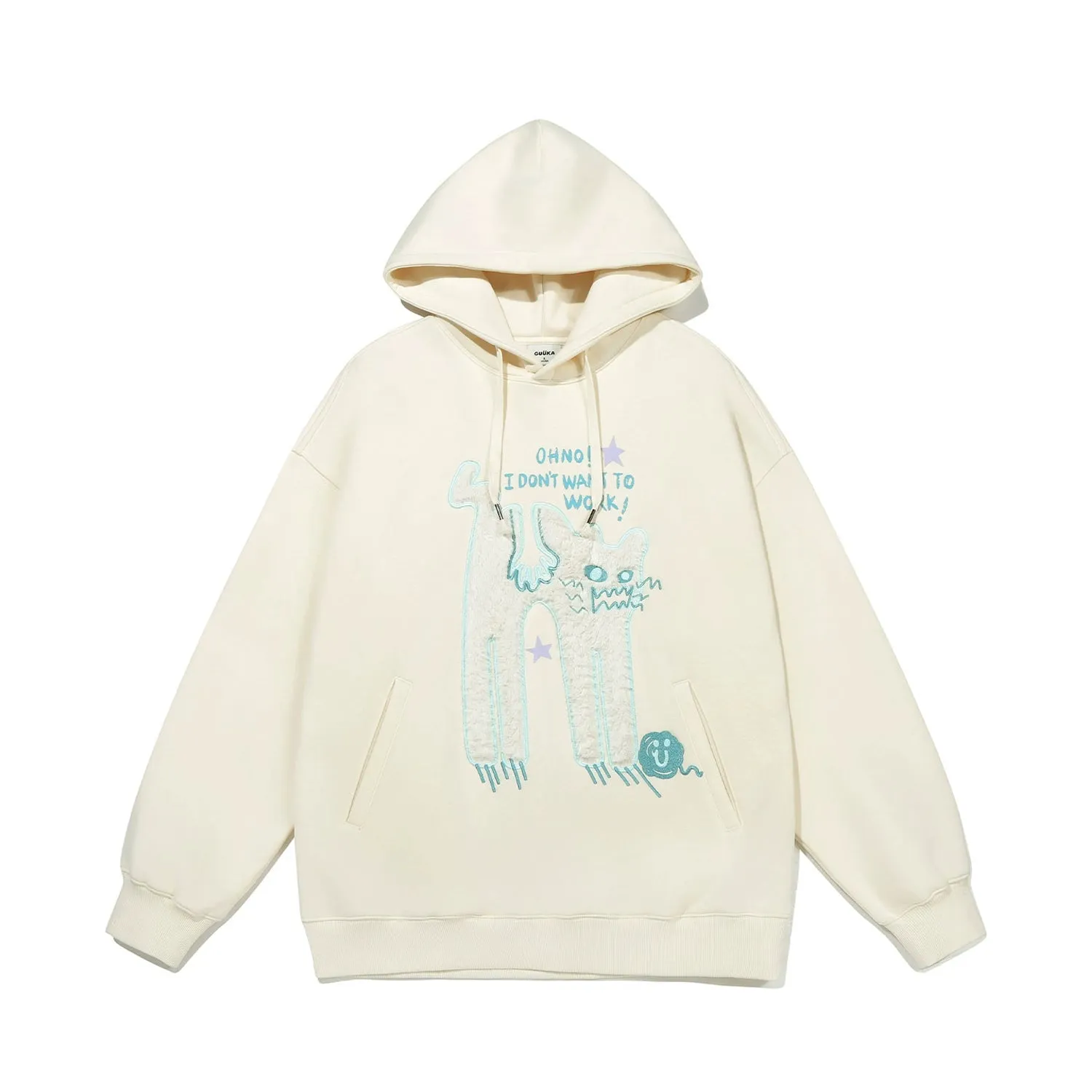 Oh No! I Don’t Want to Work!" Oversized Graphic Hoodie – Cute Lazy Cat Design for Casual Wear