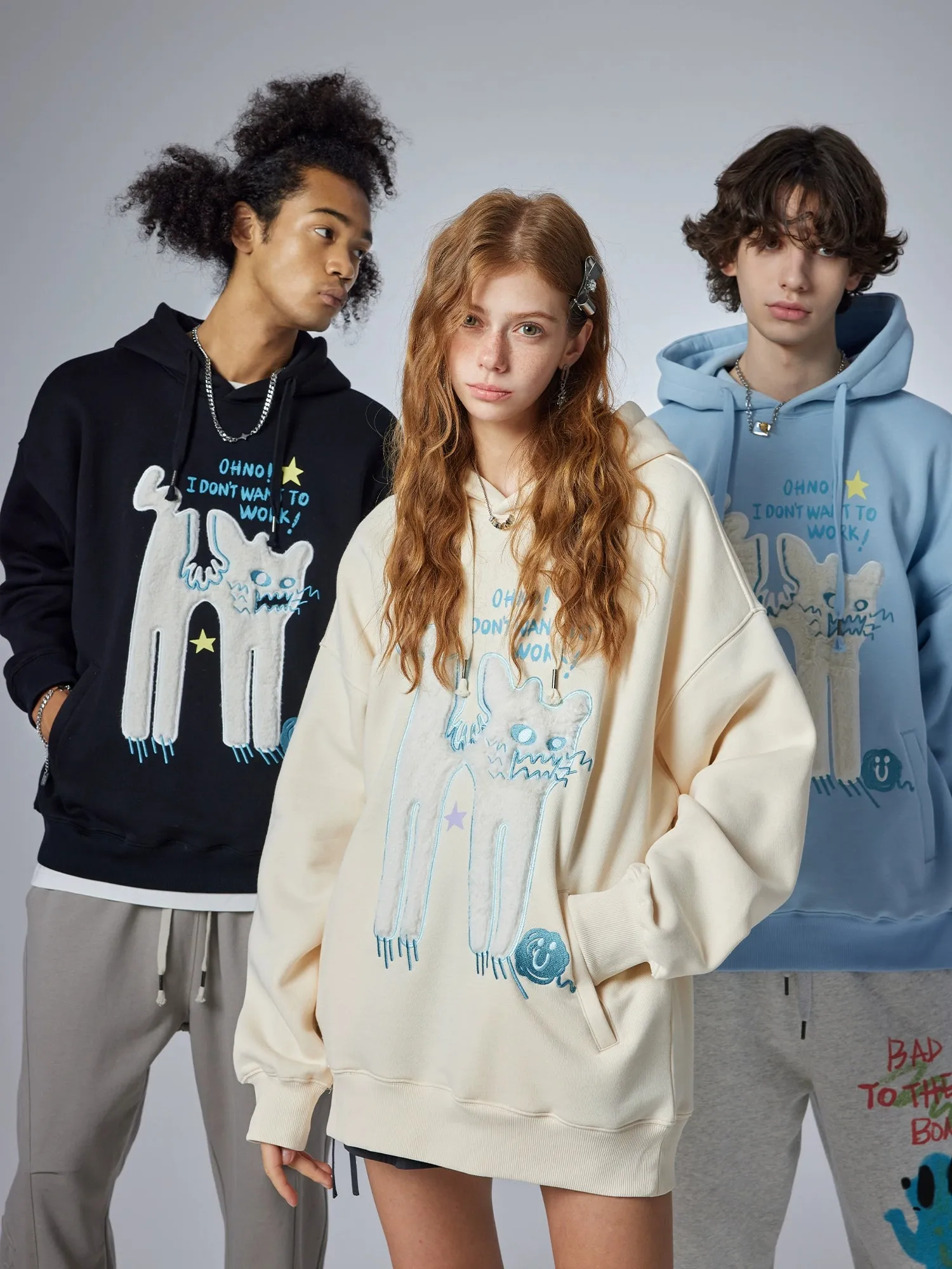 Oh No! I Don’t Want to Work!" Oversized Graphic Hoodie – Cute Lazy Cat Design for Casual Wear