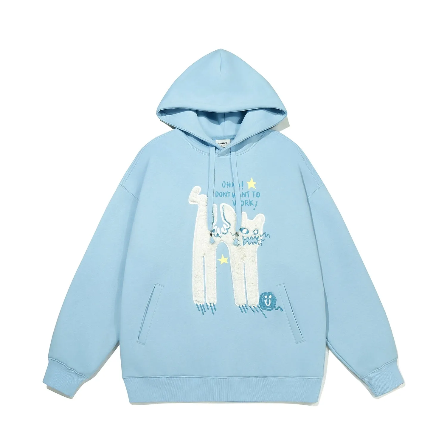 Oh No! I Don’t Want to Work!" Oversized Graphic Hoodie – Cute Lazy Cat Design for Casual Wear