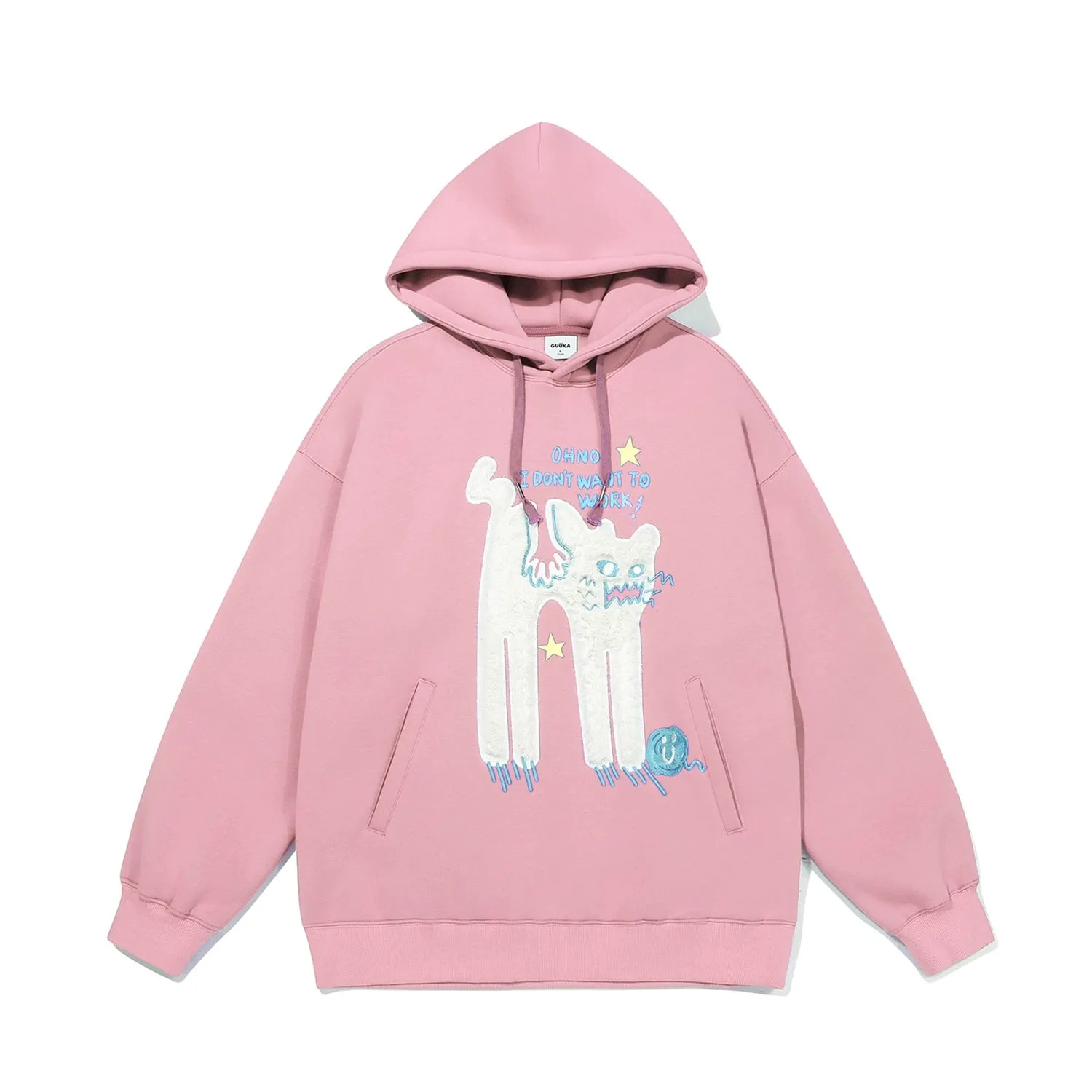 Oh No! I Don’t Want to Work!" Oversized Graphic Hoodie – Cute Lazy Cat Design for Casual Wear