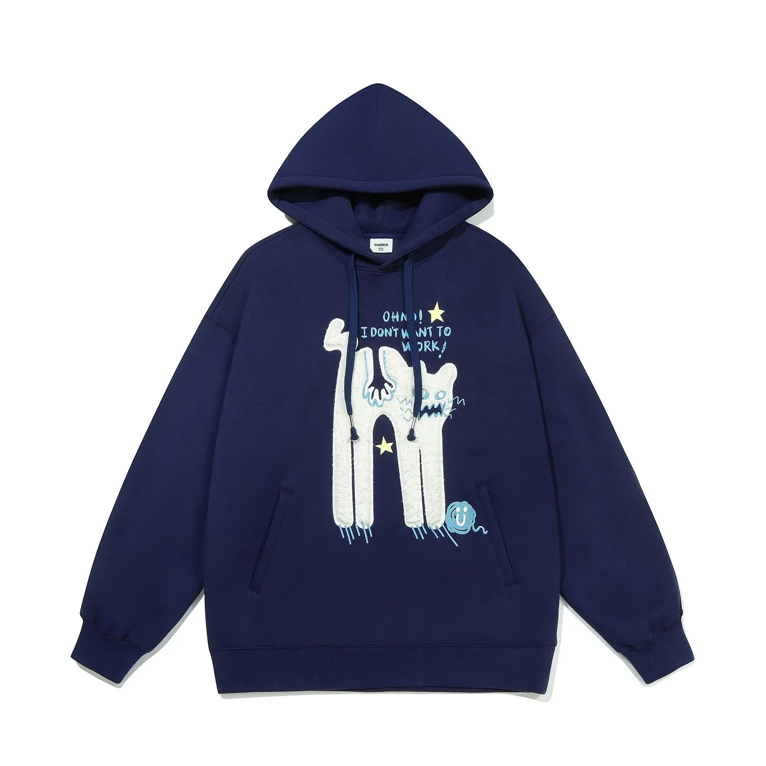Oh No! I Don’t Want to Work!" Oversized Graphic Hoodie – Cute Lazy Cat Design for Casual Wear