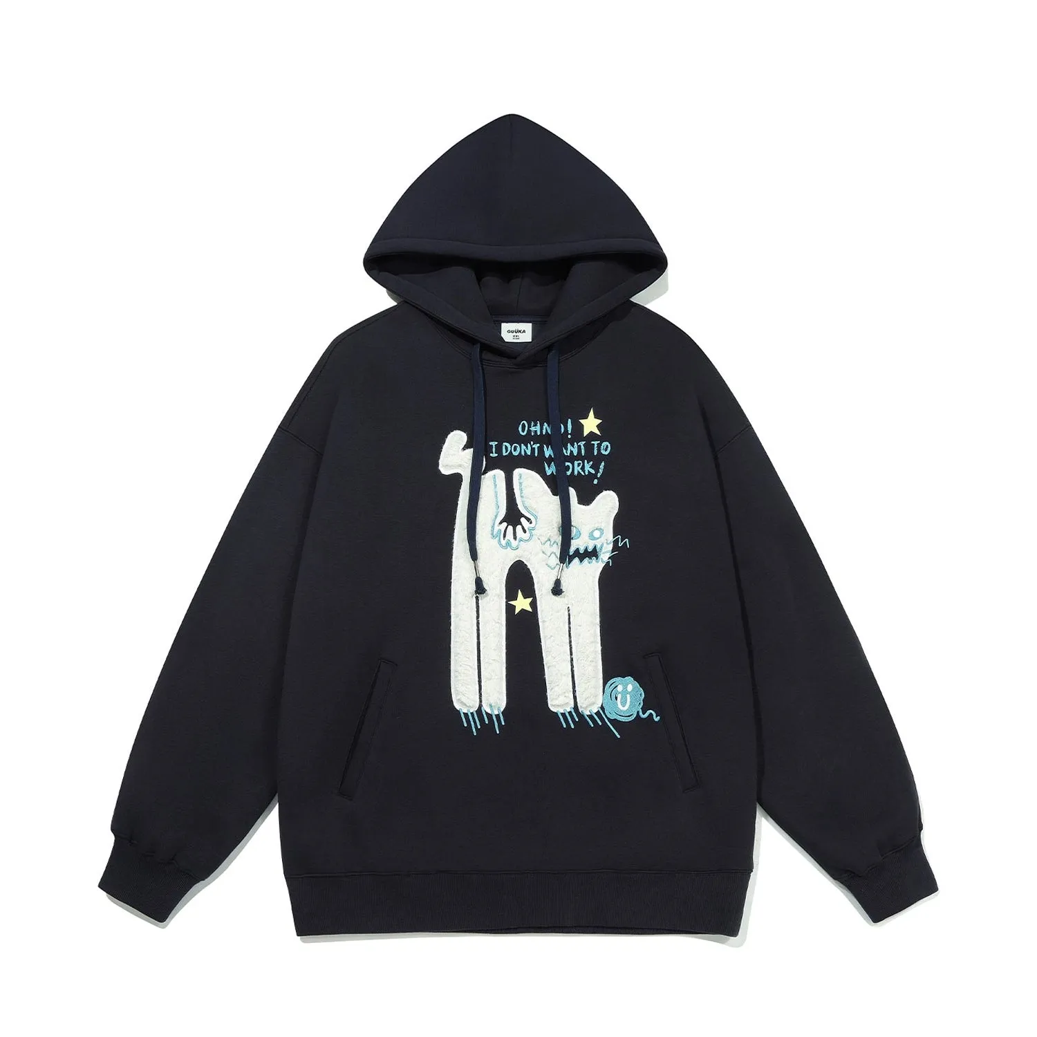 Oh No! I Don’t Want to Work!" Oversized Graphic Hoodie – Cute Lazy Cat Design for Casual Wear