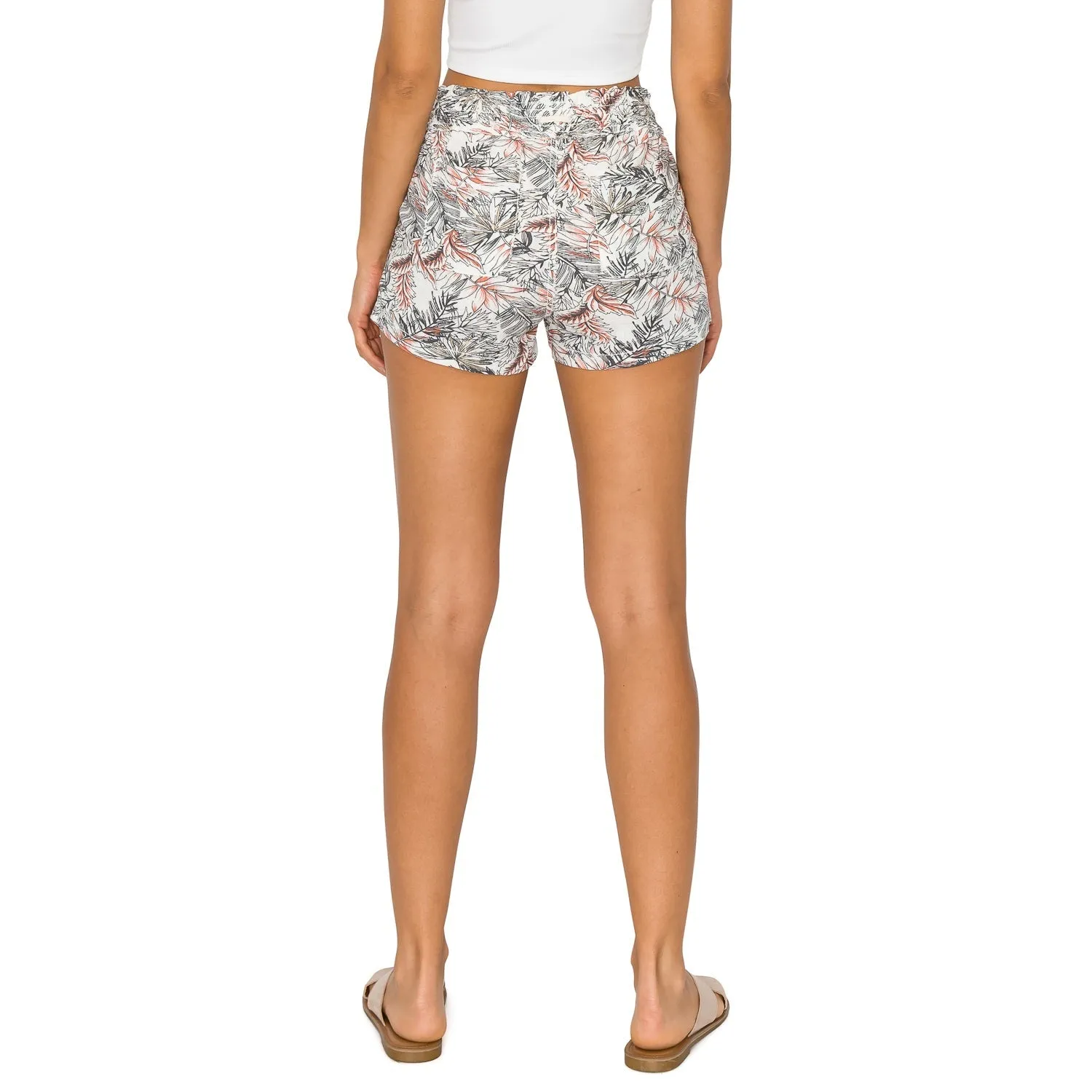 Printed Drawstring Linen Shorts - White Multi