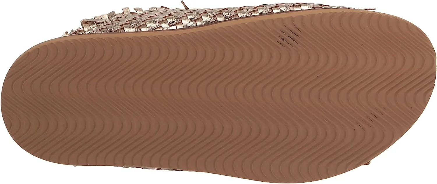 Sam Edelman Oaklyn Gold Leaf Woven Leather Buckle Embellished Strap Slide Sandal