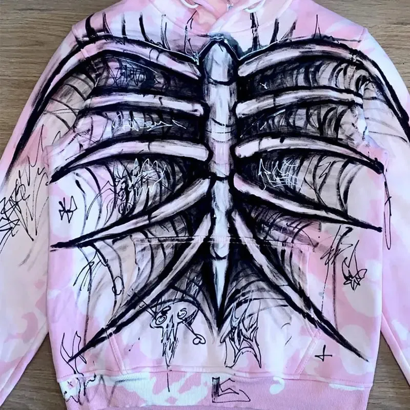 Skull Print Oversized Hoodie Men Punk Sport Loose Coat Harajuku
