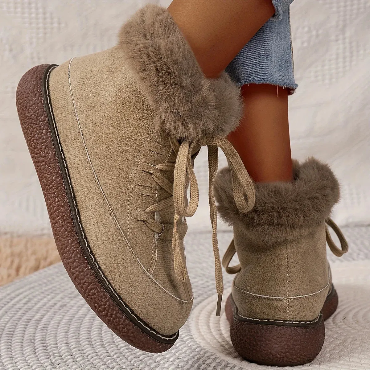 Solid Color Short Plush Lined Comfortable Warm Winter Snow Boot