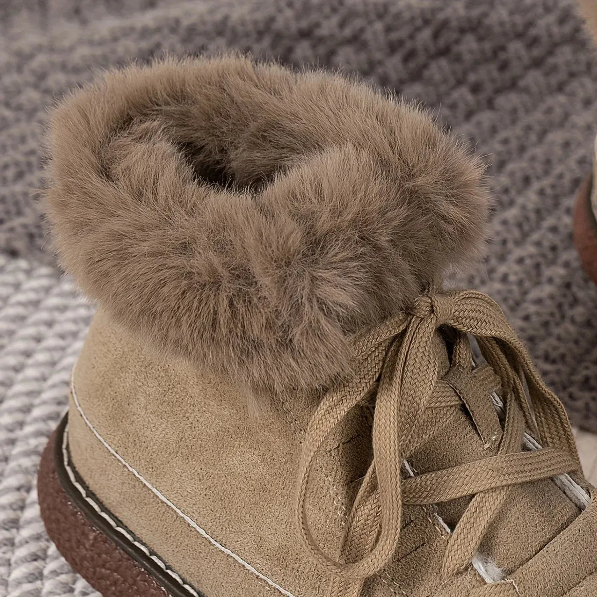 Solid Color Short Plush Lined Comfortable Warm Winter Snow Boot