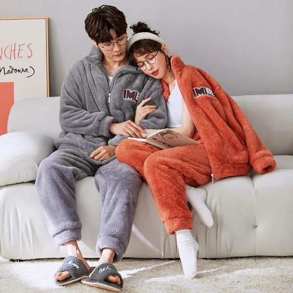 Thick Warm Plush Cardigan Couple Pajamas