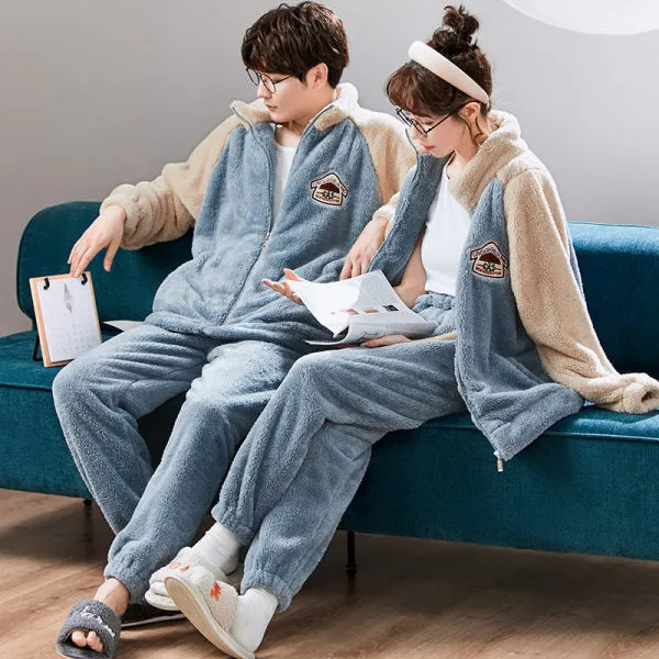 Thick Warm Plush Cardigan Couple Pajamas