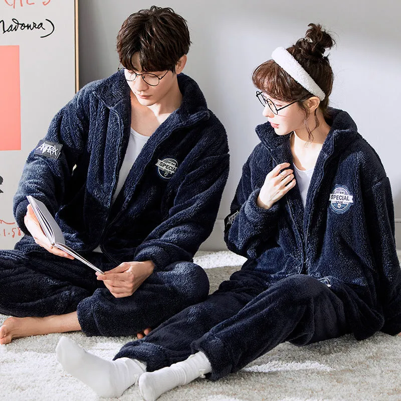 Thick Warm Plush Cardigan Couple Pajamas