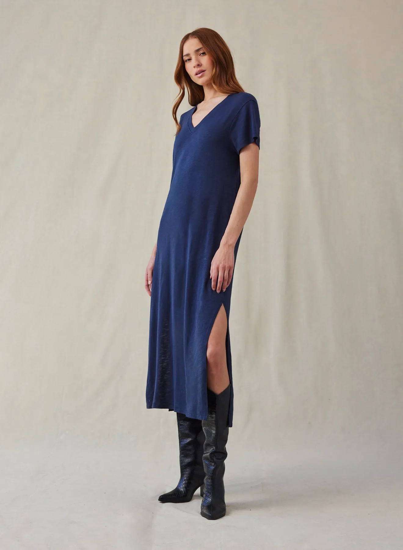 V-Neck Knit Maxi Dress - Endless Sea