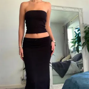 Vintage 2 Piece Long Skirt Sets Women Cute Spaghetti Strap Crop Cami Maxi Skirt Beach Wear