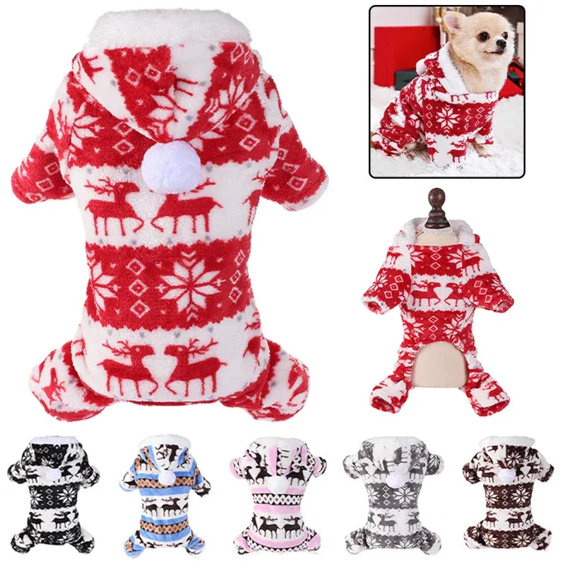 Winter Plush Dog Jumpsuit - Cozy Pet Pajamas for Small to Medium Dogs and Cats