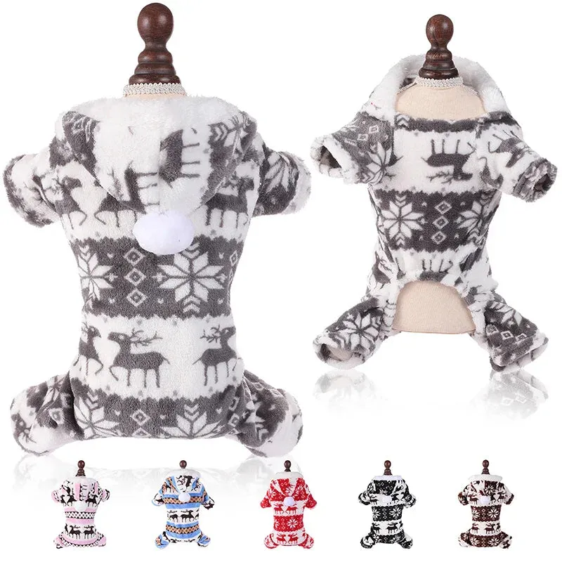 Winter Plush Dog Jumpsuit - Cozy Pet Pajamas for Small to Medium Dogs and Cats