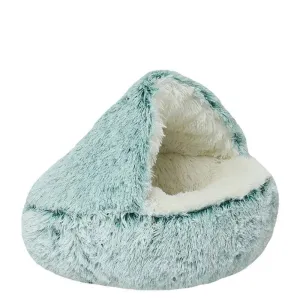 Winter Plush Pet Cat Bed - 2-in-1 Warm Cat Basket & Sleeping Bag Nest for Small Dogs & Cats
