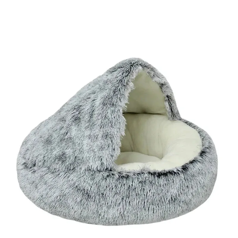 Winter Plush Pet Cat Bed - 2-in-1 Warm Cat Basket & Sleeping Bag Nest for Small Dogs & Cats