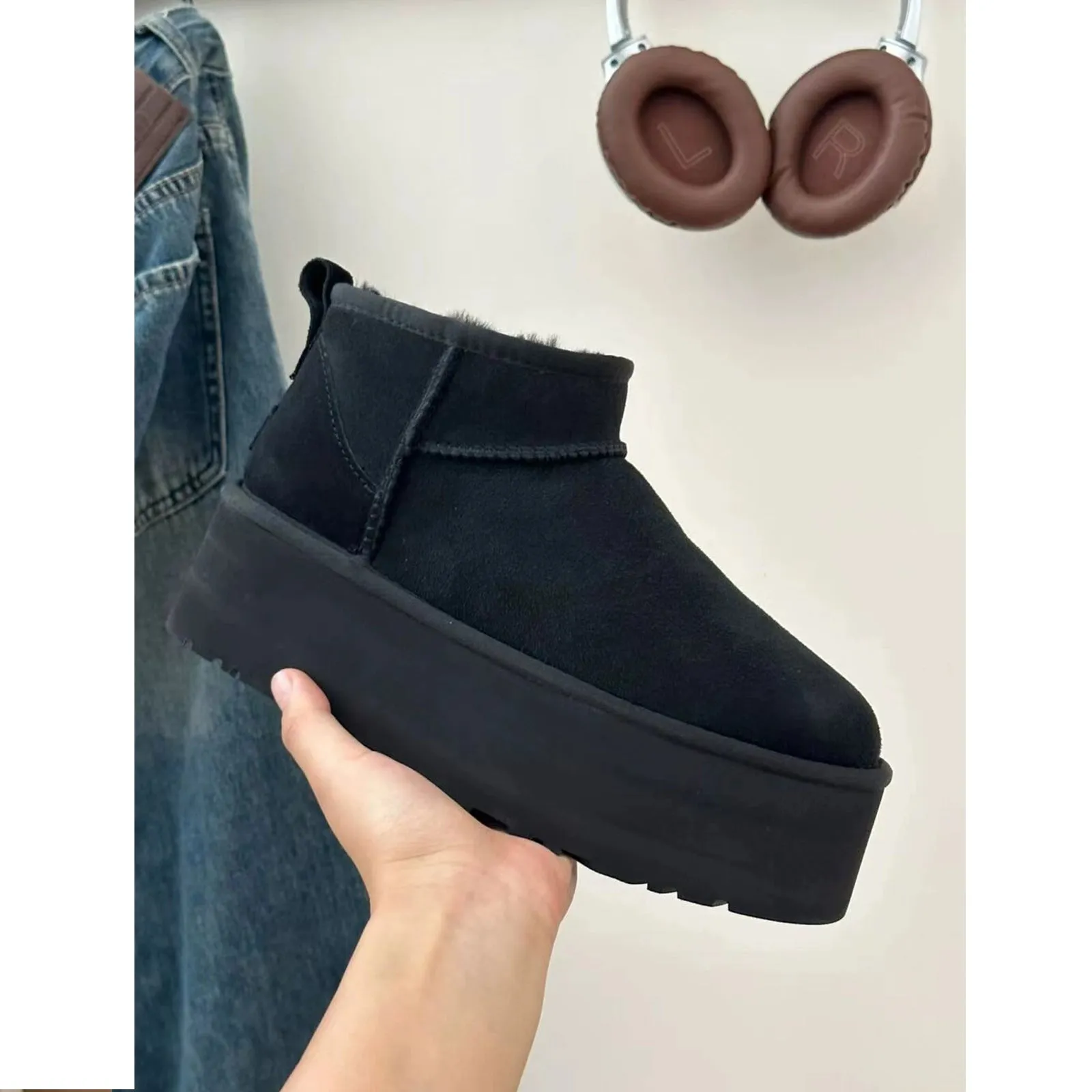 Winter Short Fleece-lined Thickened Outdoor Cotton-Padded Shoes Snow Boots