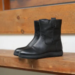Women Retro Leather Soft Short Boots for Winter Short Plush Lining Black/Khaki