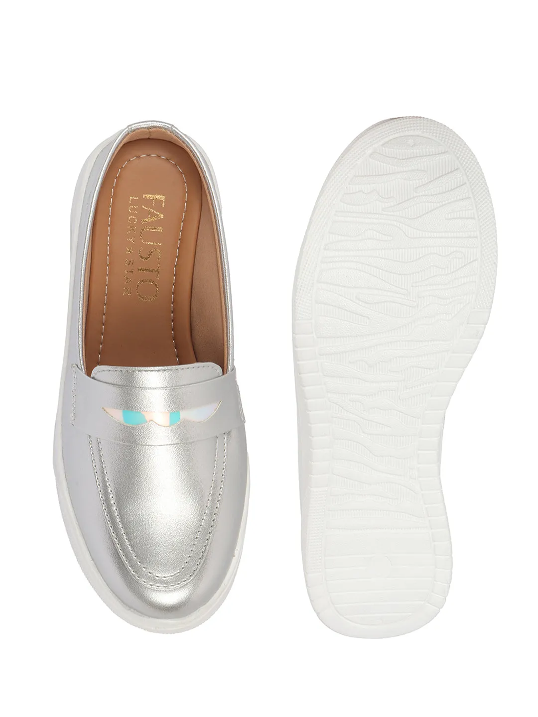 Women Silver Classic Comfort Height Enhancer Shiny Glitter Back Open Slip On Mule Shoes|Casual Slip On Walking Shoe