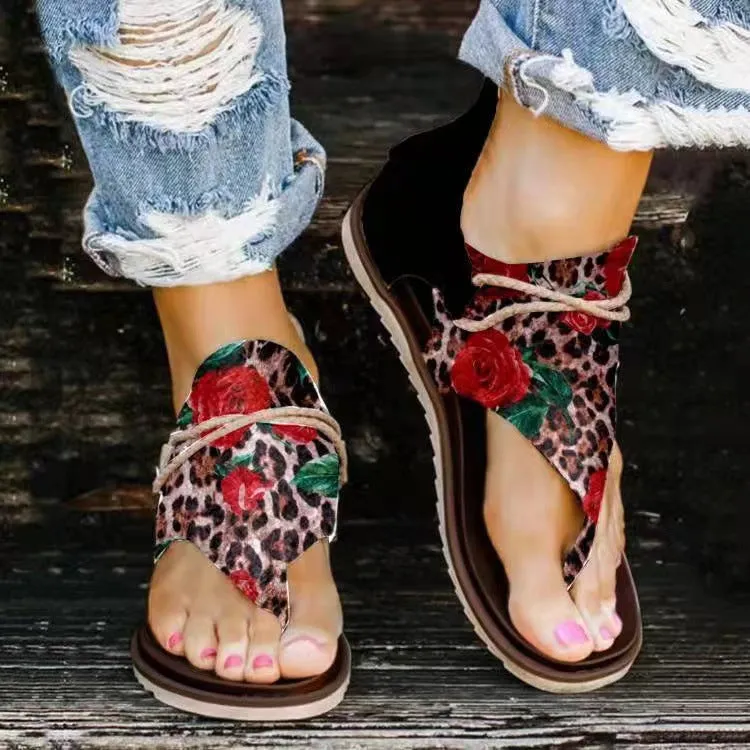 Women Summer Printing Flip-flops Casual Zipper Sandals
