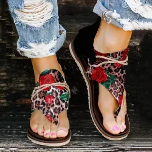 Women Summer Printing Flip-flops Casual Zipper Sandals