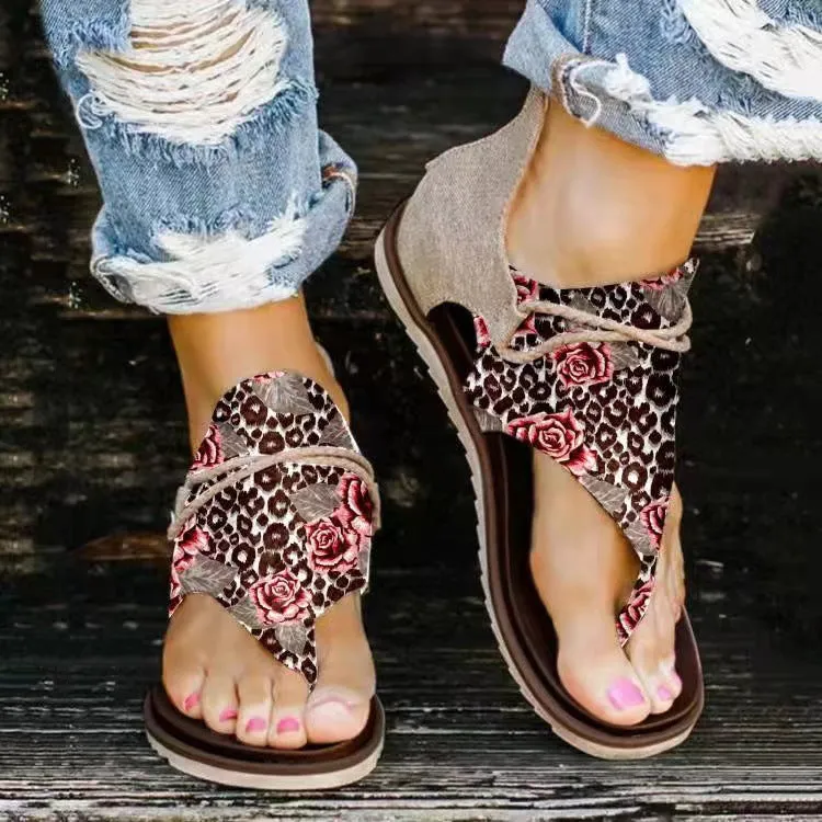 Women Summer Printing Flip-flops Casual Zipper Sandals