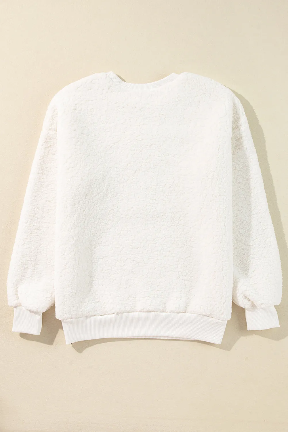 Womens Cozy "Merry & Bright" Christmas Chenille Graphic Sherpa Sweatshirt