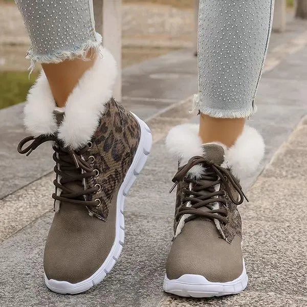 Women’s Leopard Print Plush Casual Snow Boots 38158373S