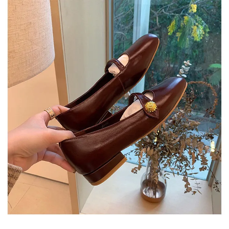 Women's low heel marry jane loafers shoes french chic dressy loafers