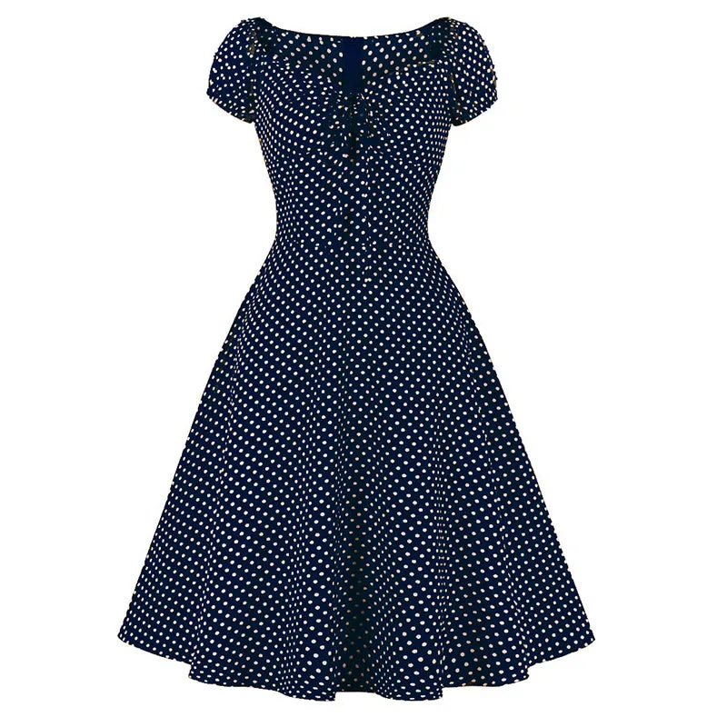 Women's Polka Dot Retro Vintage Style Cocktail Party Swing Dress