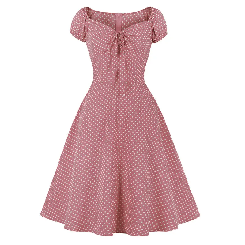 Women's Polka Dot Retro Vintage Style Cocktail Party Swing Dress