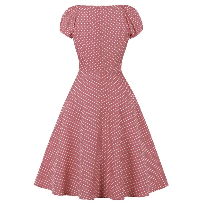 Women's Polka Dot Retro Vintage Style Cocktail Party Swing Dress