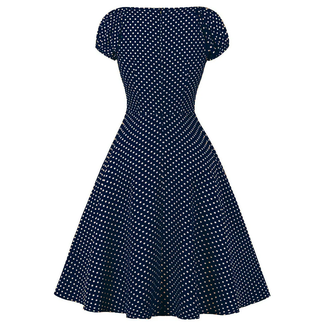 Women's Polka Dot Retro Vintage Style Cocktail Party Swing Dress